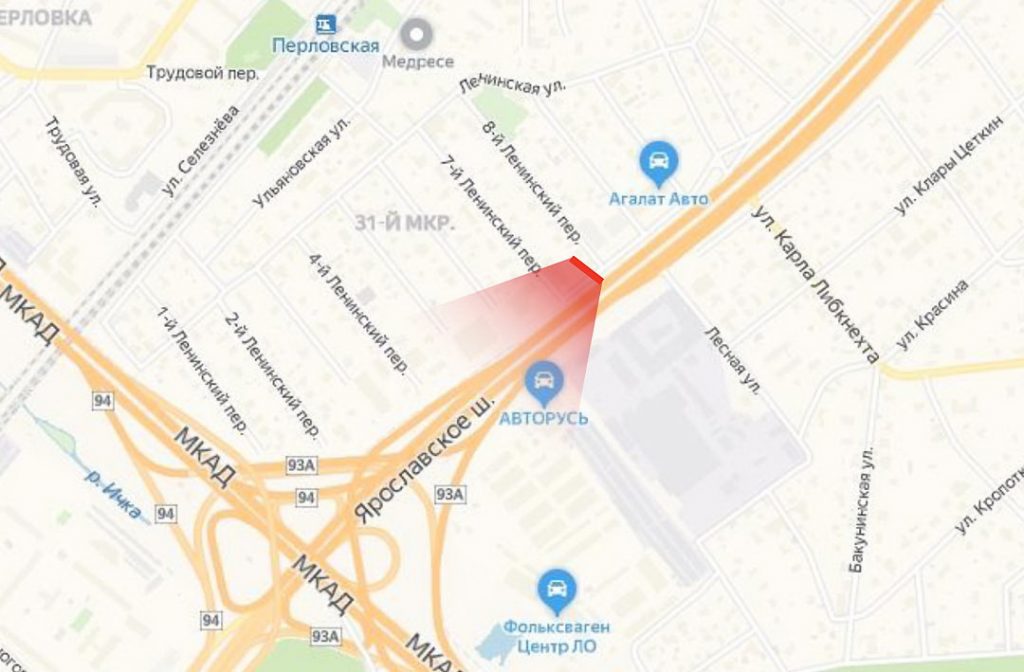 Реклама на цифровом суперсайте 5х15 по адресу Ярославское шоссе , М8 «Холмогоры», 17км., (0,65 км. от МКАД) (А) в Москву, отметка на карте, где установлена конструкция